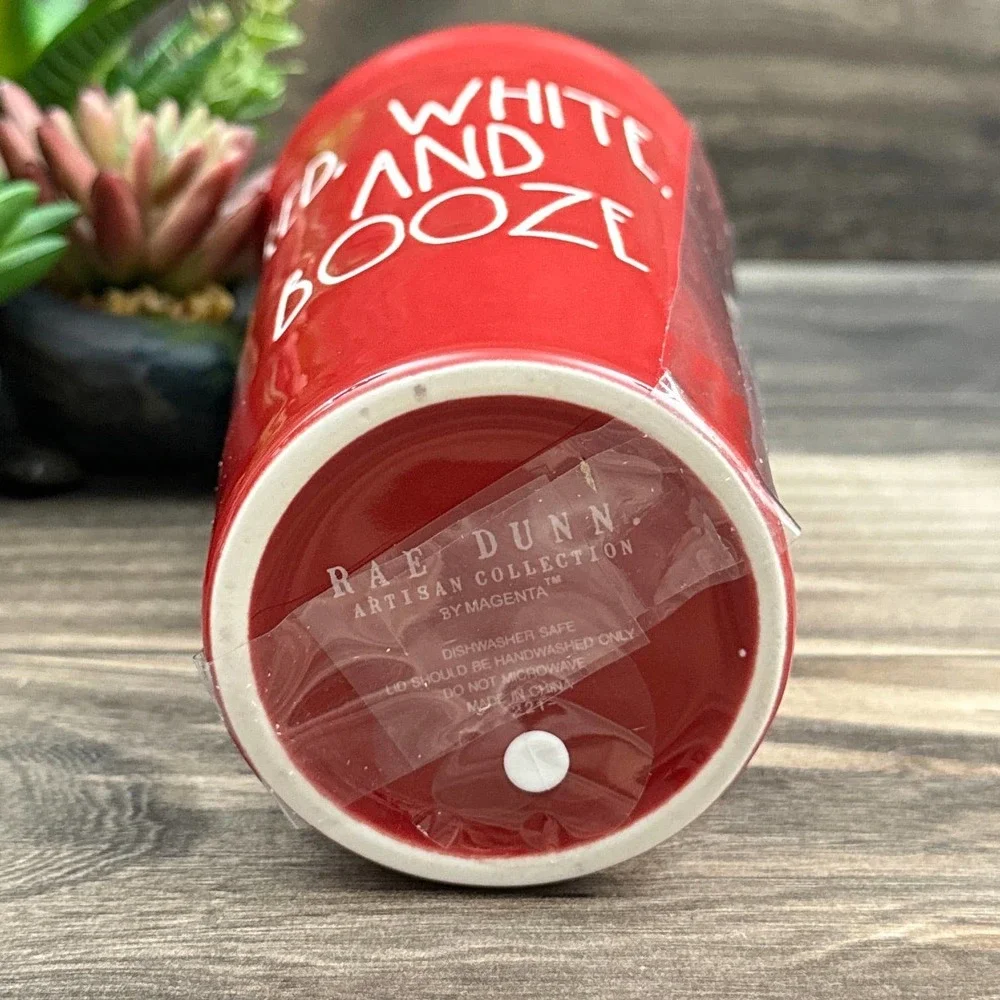 NIB RAE DUNN Red White and Booze Ceramic Travel Mug Coffee Tea Funny